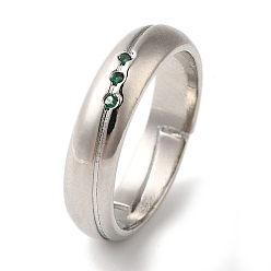 Платина Кольца на палец с зеленым фианитом, стойки, латунные регулируемые кольца для женщин, долговечный, без свинца и без кадмия, платина, 5 мм, внутренний диаметр: 17 мм