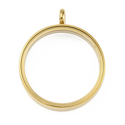 Настоящее золото 18K Ионное покрытие (IP) 304 подвески-медальоны из нержавеющей стали, со стеклом, плоский круглый шарм, реальный 18 k позолоченный, 36x29x6 мм, отверстие : 5 мм