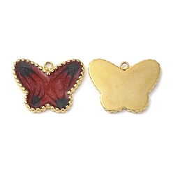 Brun Saddle 304 acier inoxydable émail pendentifs, réel 18 k plaqué or, charme de papillon, selle marron, 14x18x2mm, Trou: 1.4mm