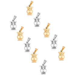 Golden & Stainless Steel Color 304 Stainless Steel Pendant Rhinetsone Settings, Owl, Golden & Stainless Steel Color, Fit for 1mm Rhinestone, 16x10x4mm, Hole: 8x4mm, 10pcs/box