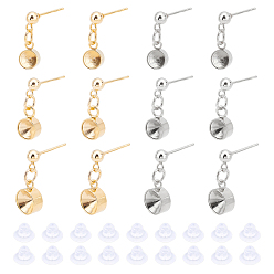 Mixed Color 24Pcs 3 Styles 304 Stainless Steel Stud Earring Settings, with 24Pcs Plastic Ear Nuts, Mixed Color, 17mm