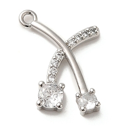 Platinum Brass Micro Pave Cubic Zirconia Pendants, Platinum, 13x18.5x3mm, Hole: 1.4mm