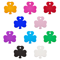 Couleur Mélangete 30pcs 10 pendentifs en aluminium de couleurs, estampillage d'une étiquette vierge, trèfle, couleur mixte, 32.5x32.5x1mm, Trou: 4mm, 3 pcs / couleur