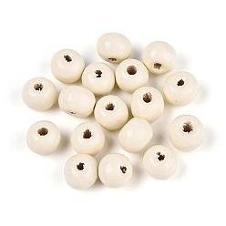 (404) Непрозрачное AB Кислое яблоко Круглые бусины из натурального дерева схима, окрашенные распылением, цветочный белый, 6~6.5x4.5~5 мм, отверстие : 1.6~1.8 мм