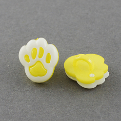 Желтый Акриловые пуговицы с хвостовиком, 1-луночное, окрашенные, лапа, желтый и белый, 19x17x8 мм, отверстие : 4x2 мм