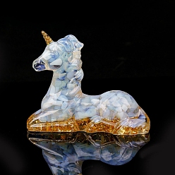 Опал Украшение для дисплея единорога из смолы, Рейки опалитовые чипсы внутри для домашнего офиса, стола, орнамент по фэн-шуй, 120x50x95 мм