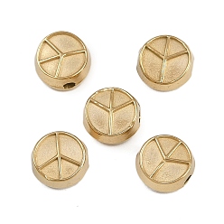 Настоящее золото 18K 304 из нержавеющей стали бусы, ионное покрытие (ip), плоские круглые с знаком мира, реальный 18 k позолоченный, 7.5x4.5 мм, отверстие : 1.5 мм