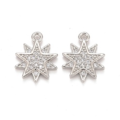 Платина Латунные микропаве прозрачные кубические циркониевые подвески, без свинца и без кадмия, звезда, платина, 14x11x2 мм, отверстие : 1.2 мм