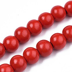 Rot Sprühlackierte Stränge aus Naturholzperlen, Runde, rot, 15~16x14~15 mm, Bohrung: 3~4 mm, ca. 25 Stk. / Strang, 14.17 Zoll~14.45 Zoll (36cm~36.7cm)