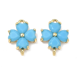 Голубой Подвески-клеверы из стекла ко Дню Святого Патрика, с реечной обшивкой латунными выводами, золотые, без кадмия и без свинца, долговечный, голубой, 15.5x11.5x3.5 мм, отверстие : 1.4 мм