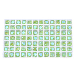 Светло-зеленый Стеклянные стразы кабошоны, ногтей декоративные аксессуары, граненые, квадратный, светло-зеленый, 8x8x4.5 мм