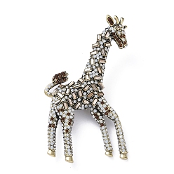 Antique Bronze Alloy with Rhinestone Brooches, Giraffe Pins, for Backpack Clothes, Antique Bronze, 110x56x8.5mm