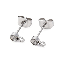 Нержавеющая Сталь Цвет 304 Выводы серьги из нержавеющей стали шпилька, с петлей и ушной гайкой / серьгами, цвет нержавеющей стали, 6.5x3.5 мм, отверстие : 1.6 мм, штифты : 13x0.8 мм