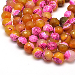 Ярко-Розовый Бусы из натурального огненного агата с потрескиванием, круглые, класс А, граненые, окрашенная и подогревом, ярко-розовый, 12 мм, отверстие : 1 мм, около 32 шт / нитка, 15 дюйм