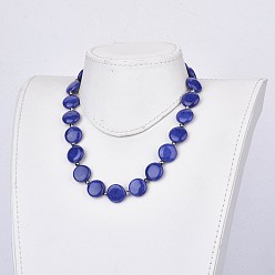 Lapis Lazuli Natural Lapis Lazuli Beaded Necklaces, with Non-Magnetic Synthetic Hematite Beads & Platinum Plated Brass Lobster Claw Clasps, Flat Round, 16.9 inch(43cm)