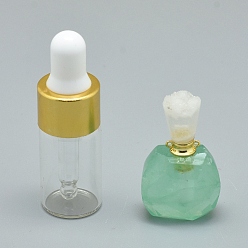 Chrysoprase Natural Chrysoprase Openable Perfume Bottle Pendants, with Brass Findings and Glass Essential Oil Bottles, 30~36x18~20x9.5~16mm, Hole: 0.8mm, Glass Bottle Capacity: 3ml(0.101 fl. oz), Gemstone Capacity: 1ml(0.03 fl. oz)