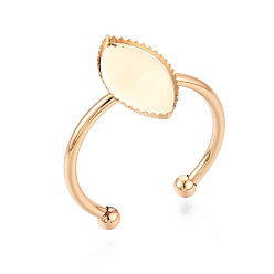 Horse Eye Латунные манжетные кольца, пустая рамка чашка накладка кольцо настройки, реальный 18 k позолоченный, лошадиный глаз , лоток : 14x7 мм, 15x8 мм, регулируемый