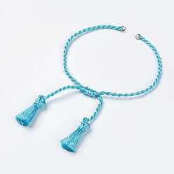 Голубой Изготовление браслетов из полиэстера своими руками, с кисточкой, голубой, 10-7/8 дюйм (275 мм), 2 мм, отверстие: 2 мм, кисточки: 23x6 мм