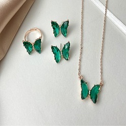 Морско-зеленый Ожерелья, серьги-гвоздики и кольца из сплава бабочки для женщин, золотые, цвета морской волны, 450 мм