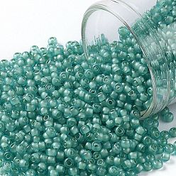 (954F) Aqua Transparent Mint Lined Matte Toho runde Rocailles, japanische Rocailles, (954 f) Aqua transparent Minze ausgekleidet matt, 11/0, 2.2 mm, Bohrung: 0.8 mm, ca. 135000 Stk. / Pfund