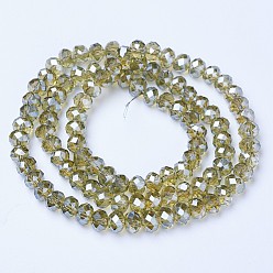 Dark Khaki Electroplate Glass Beads Strands, Pearl Luster Plated, Faceted, Rondelle, Dark Khaki, 3x2mm, Hole: 0.8mm, about 150~155pcs/strand, 15~16 inch(38~40cm)