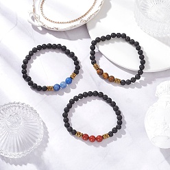 Смешанные камни Браслеты из круглых бусин из натуральных и синтетических драгоценных камней для мужчин и женщин, внутренний диаметр: 2-3/8 дюйм (6 см), 3 шт / комплект