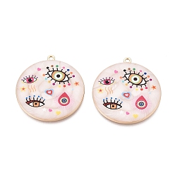 Разноцветный Печатные эмали подвески сплава, плоские круглые подвески, а также подвески в виде сглаза и капли., стойки покрытие, без кадмия и без свинца и без никеля, золотые, красочный, 39x36x2.5~3 мм, отверстие : 1.8 мм