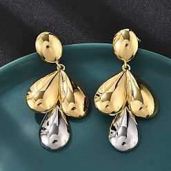 Настоящее золото 18K Серьги-гвоздики из латуни в виде каплевидной формы с подвесками, долговечный, без свинца и без кадмия, реальный 18 k позолоченный, 59.5x30 мм