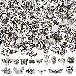 Antique Silver 150Pcs 15 Styles Insect Tibetan Style Alloy Beads, Lead Free & Nickel Free & Cadmium Free, Antique Silver, 6~15x8~19x1.5~7mm, Hole: 0.7~2mm, 10pcs/style