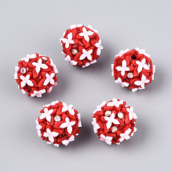 Красный Полимерная глина, стразы и бусины из смолы ручной работы, круглые с бабочкой, красные, 18~19 мм, отверстие : 1.8~2 мм
