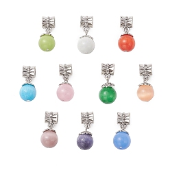 (52) Непрозрачная лаванда Круглые европейские подвески-шармы «кошачий глаз», подвески с шарообразными отверстиями и дужками из сплава, античное серебро, разноцветные, 23 мм, отверстие : 5 мм