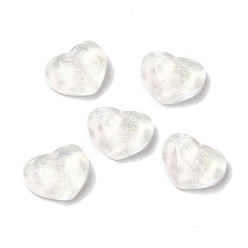 Weiß K 9 Glaskabochons, mit Glitzerpulver, Herz, weiß, 6.4x8x2.9 mm