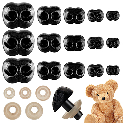 Черный Пластиковые защитные носики, ремесленный нос, с шайбами для кукольных глаз, для поделок куклы игрушки кукольные плюшевые животные изготовление, чёрные, 12~20 мм, нос: 6~15x8~18.5 мм, 5 стили, 10 шт / стиль, 50 шт