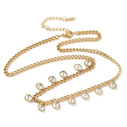 Кристалл 304 ожерелья из нержавеющей стали со стразами, плоскими, круглыми, с кисточками, витыми цепочками для женщин, ионное покрытие (ip), реальный 18 k позолоченный, кристалл, 16.69 дюйм (42.4 см)