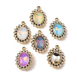 Oro Colgantes de vidrio de aleación de chapado uv, encanto ovalado, con diamante de imitación, facetados, color mezclado, dorado, 26x18.5x6.5 mm, agujero: 1.8 mm