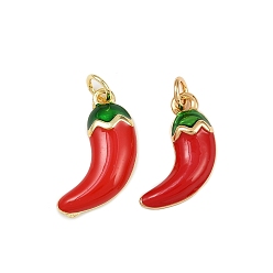 Hot Pepper Латунные подвески, без кадмия, без никеля и без свинца, с эмалью и кольцом для прыжков, реальный 18 k позолоченный, острый перец, 19x13x4 мм, отверстие : 3 мм