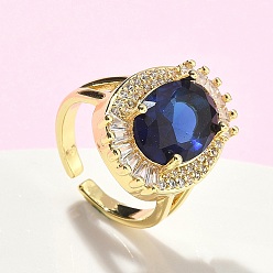 Золотой Латунные микропаве кубические цирконии регулируемые манжеты открытые кольца для женщин, овальные, со стеклом, без кадмия, без никеля и без свинца, золотые, 21 мм, внутренний диаметр: регулируемый