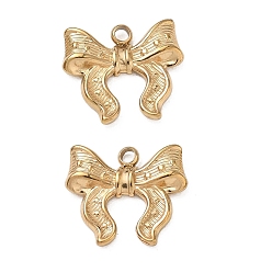 Golden 304 Stainless Steel Pendants, Bowknot Shape Charms, Ion Plating(IP), Golden, 14x16x2mm, Hole: 1.8mm