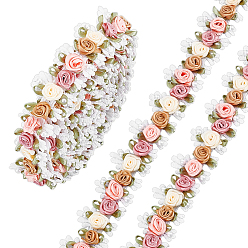 Colorful Polyester Flower Embroidery Ribbon, Lace Trim, with Plastic, for Curtain Decoration, Clothes Accessories, Colorful, 1-3/8 inch(34mm)