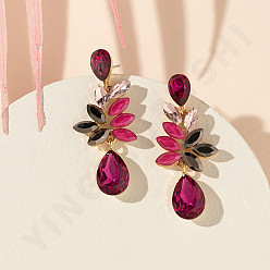 Средний Фиолетово-красный Серьги-гвоздики из сплава и стекла, конский глаз со слезами, золотые, средне фиолетовый красный, 45x20 мм