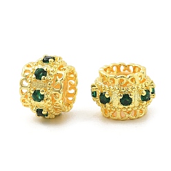 Зеленый Латунные микро проложить Цирконий Европейский бисером, бусины с большим отверстием, рондель, стойки покрытие, без кадмия и без свинца, долговечный, золотые, зелёные, 10.5x7.5~8 мм, отверстие : 5.3 мм