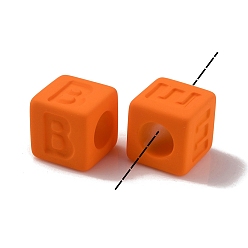 Orange Rubberized Style Opaque Acrylic Beads, Square, Orange, 12x12x12mm, Hole: 7mm