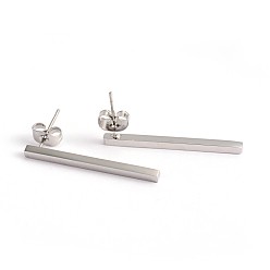 Stainless Steel Color 304 Stainless Steel Stud Earrings, Hypoallergenic Earrings, Rectangle, Stainless Steel Color, 15x2mm, Pin: 0.8mm