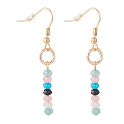 White Jade Natural White Jade Beads Dangle Earrings, Round Stone Tassel Drop Earrings, Golden Rings, 50mm, Pin: 0.6mm