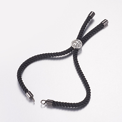 Gunmetal Nylon Twisted Cord Bracelet Making, Slider Bracelet Making, with Brass Findings, Tree of Life, Black, Gunmetal, 8-5/8 inch(220mm), 3mm, Hole: 2mm
