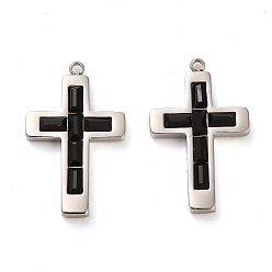 Stainless Steel Color 304 Stainless Steel Pendants, with Glass, Corss Charms, Stainless Steel Color, 24.5x15.5x3mm, Hole: 1.4mm
