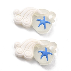 White Resin Cabochons, Ocean Theme, Magic Lamp with Starfish, White, 21.5x33.4x8.5mm