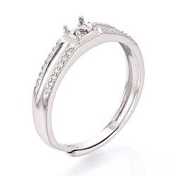 Платина Родиевое покрытие 925 стерлинговое серебро микропаве кубический цирконий солитер помолвочное кольцо регулируемые настройки, компоненты зубчатого кольца, платина, лоток : 2 мм, внутренний диаметр: 19 мм