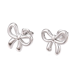 Нержавеющая Сталь Цвет Не тускнеют 304 серьги-гвоздики из нержавеющей стали, полый бант, цвет нержавеющей стали, 13x15.5 мм