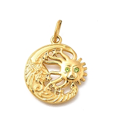 Оливин 304 подвески из нержавеющей стали, со стразами и прыгающим кольцом, ионное покрытие (ip), луна и солнце, реальный 14 k позолоченный, оливина, 22x19.5x2 мм, отверстие : 5x2.5 мм